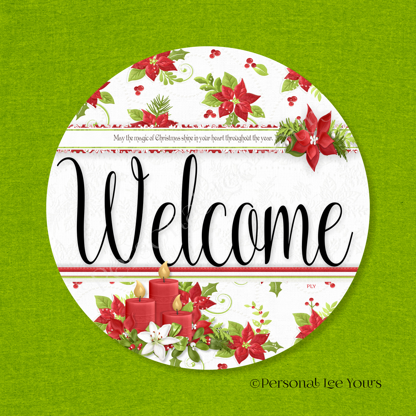 Simple Welcome Wreath Sign * Poinsettias * Round * Lightweight Metal