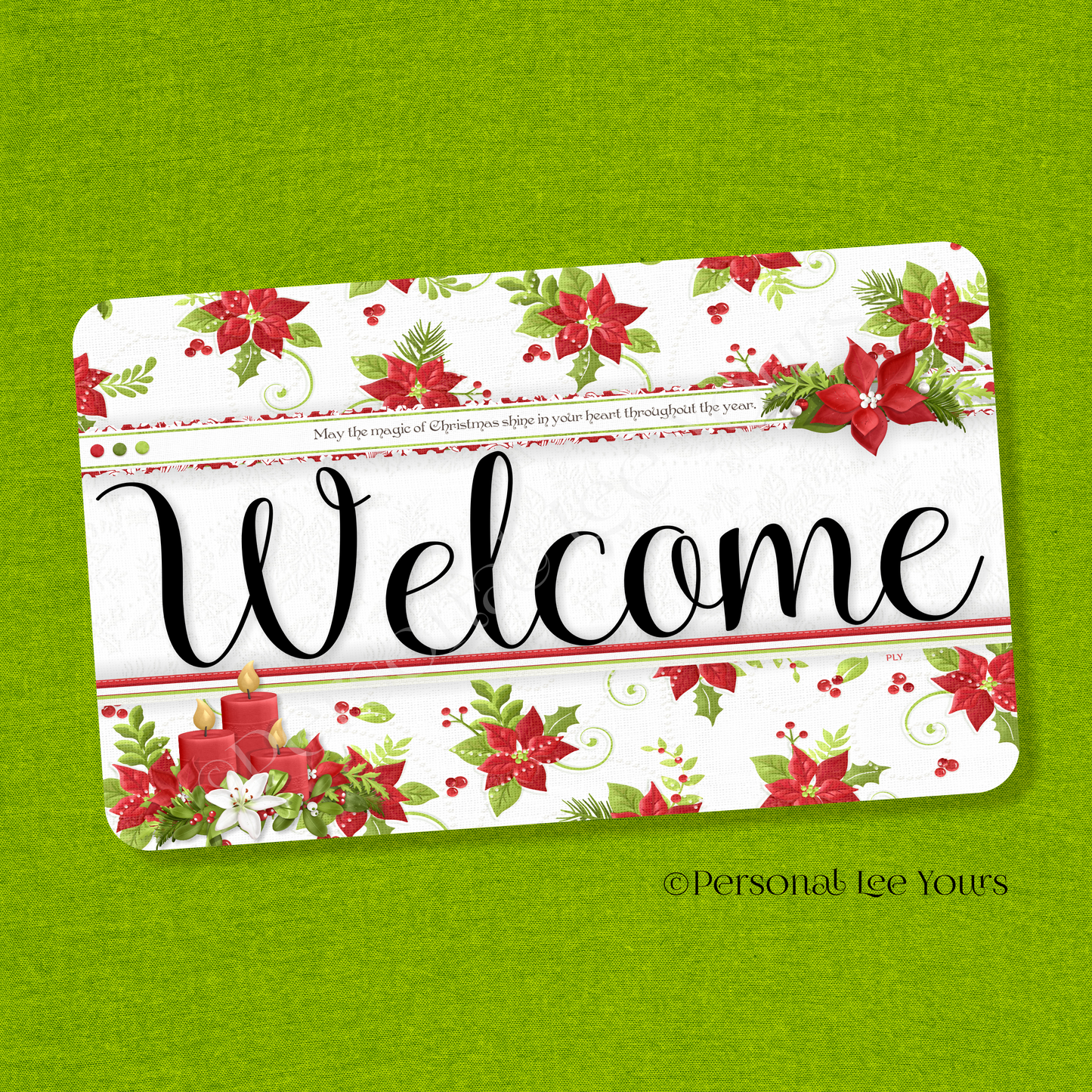 Simple Welcome Wreath Sign * Poinsettias * Horizontal * Lightweight Metal