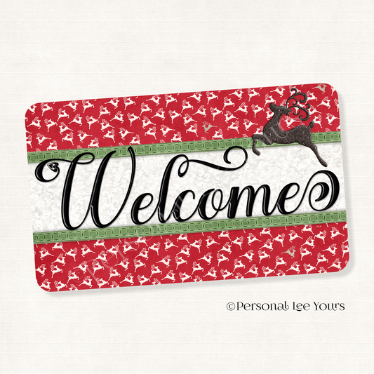 Simple Welcome Wreath Sign * Reindeers * Horizontal * Lightweight Metal