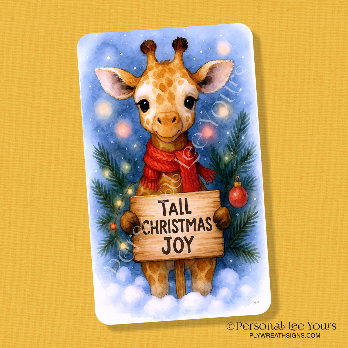 Wreath Sign * Tall Christmas Joy Giraffe * Vertical *  3 Sizes * Lightweight Metal