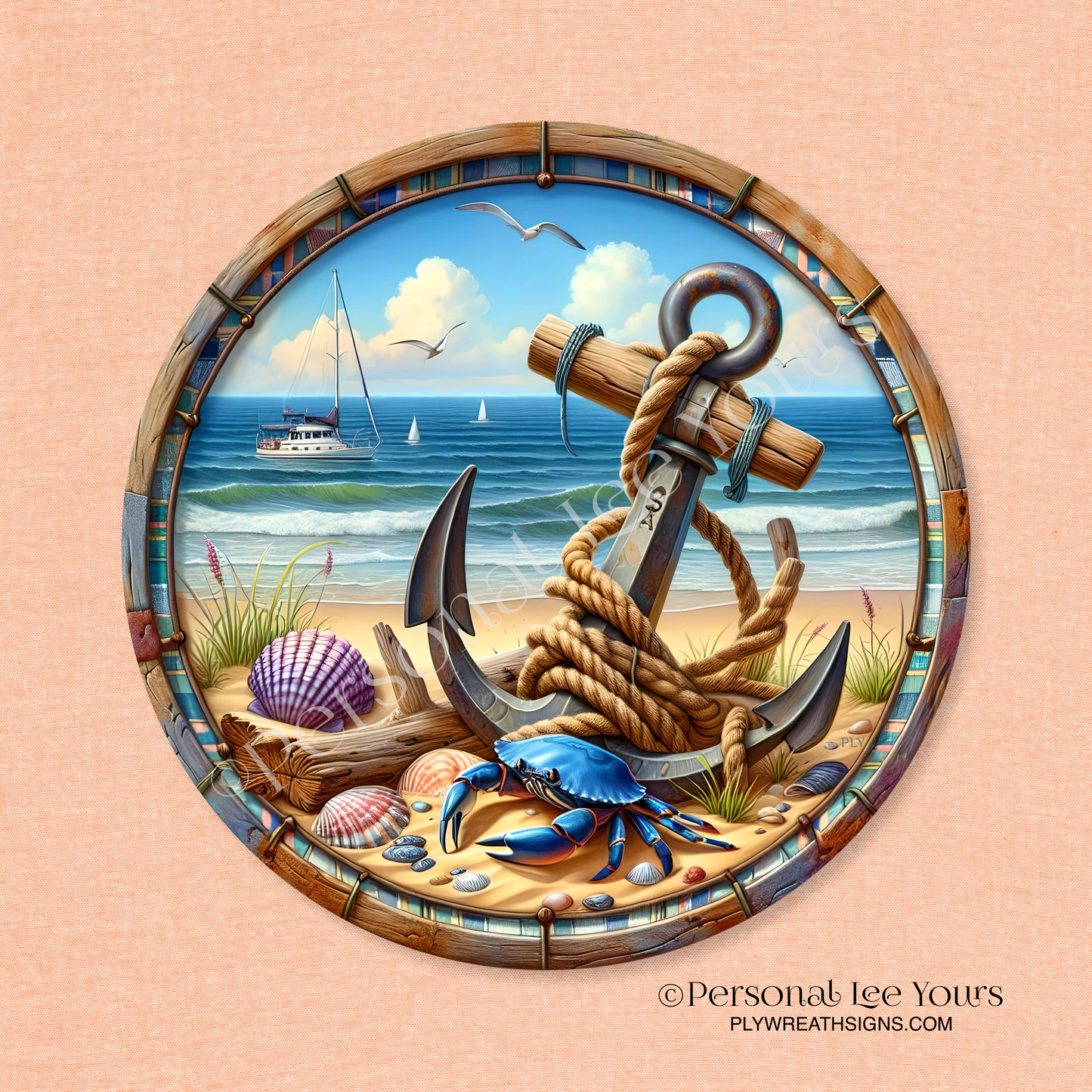 Wreath Sign * Treasures In The Sand * Round * Lightweight Metal