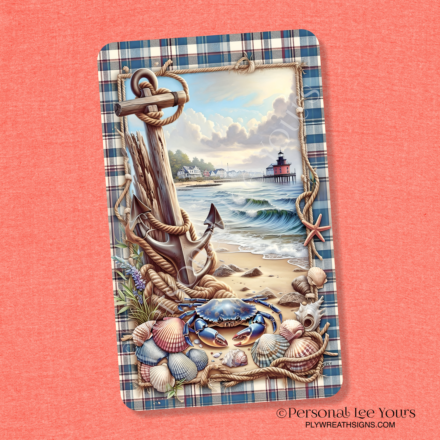 Wreath Sign * Treasures In The Sand * Vertical *  4 Sizes * Lightweight Metal