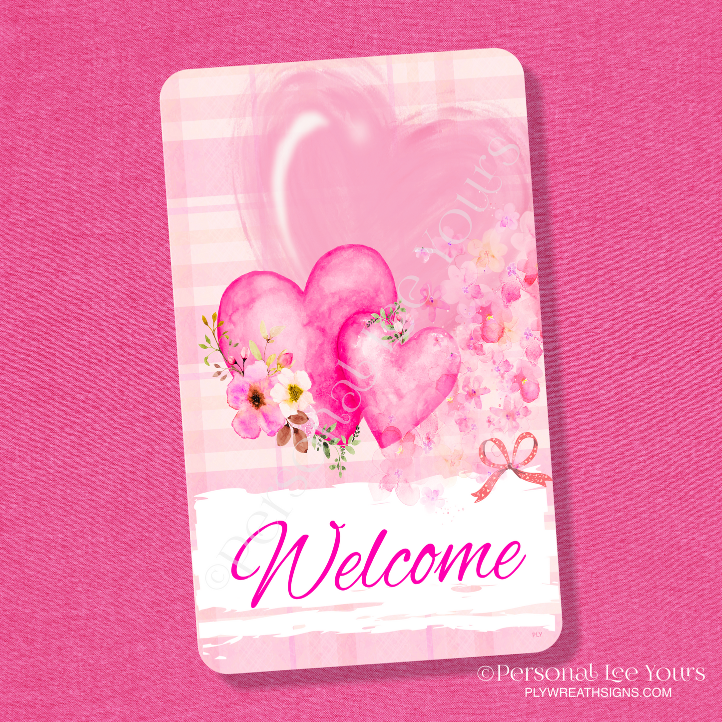 Valentine Wreath Sign * Triple Heart Welcome * Vertical * 3 Sizes * Lightweight Metal