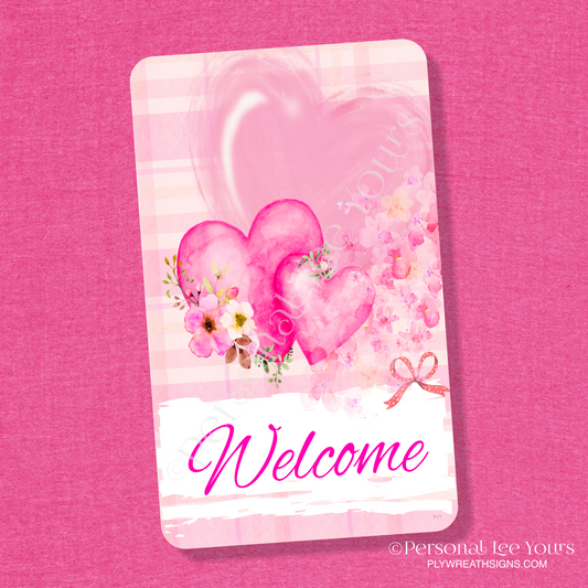 Valentine Wreath Sign * Triple Heart Welcome * Vertical * 3 Sizes * Lightweight Metal