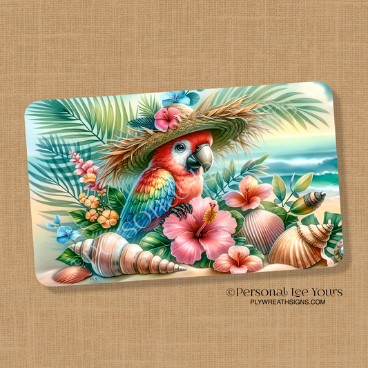 Wreath Sign * Tropical Paradise Parrot * Horizontal *  3 Sizes * Lightweight Metal