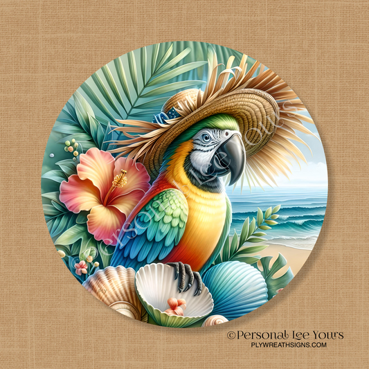 Wreath Sign * Tropical Paradise - Parrot * Round * Lightweight Metal