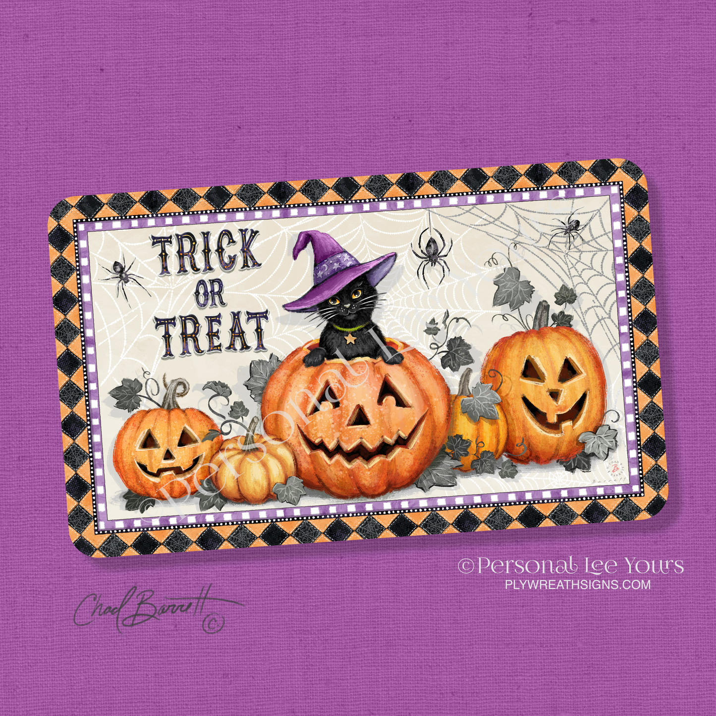 Chad Barrett Exclusive Sign * Trick Or Treat, Black Cat Magic * Horizontal * 4 Sizes * Lightweight Metal