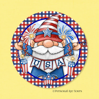 Patriotic Wreath Sign * USA Gnome * Round * Lightweight Metal