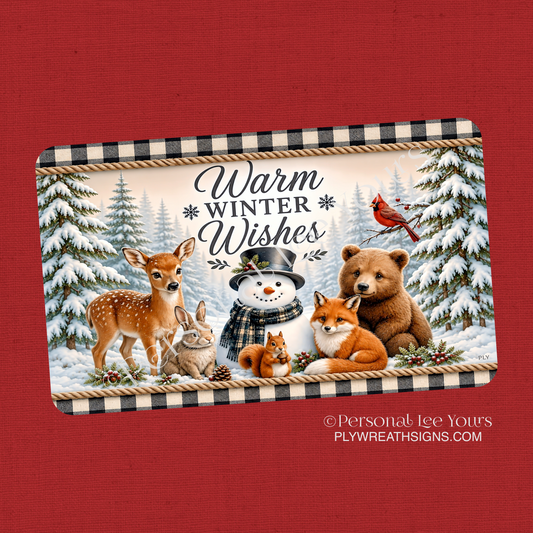 Wreath Sign * Warm Winter Wishes in the Forest * Horizontal *  3 Sizes * Lightweight Metal