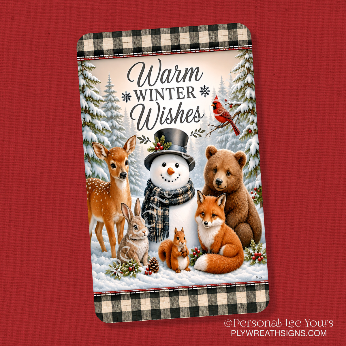 Wreath Sign * Warm Winter Wishes in the Forest * Vertical *  3 Sizes * Lightweight Metal