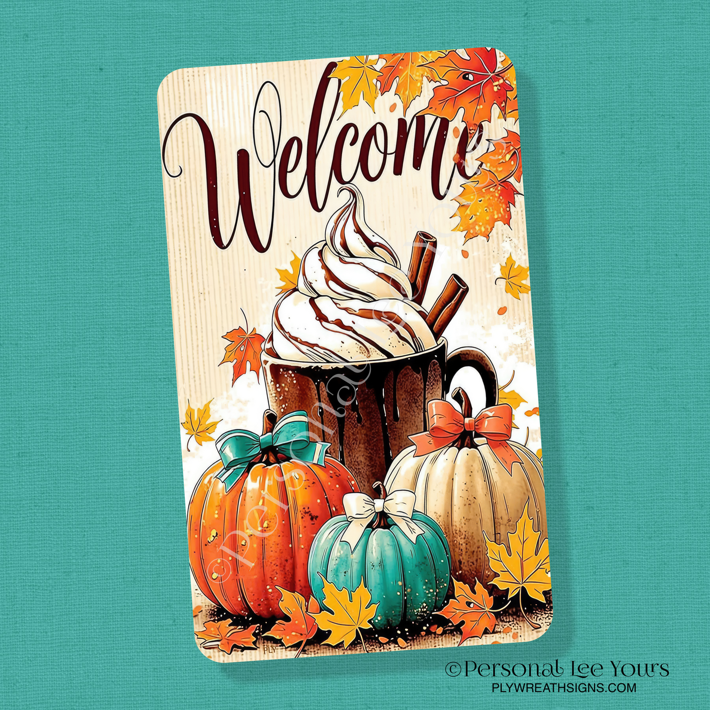 Wreath Sign * Welcome Autumn Treats * Vertical *  3 Sizes * Lightweight Metal