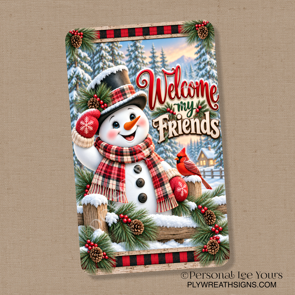 Winter Wreath Sign * Welcome My Friends * Vertical *  3 Sizes * Lightweight Metal