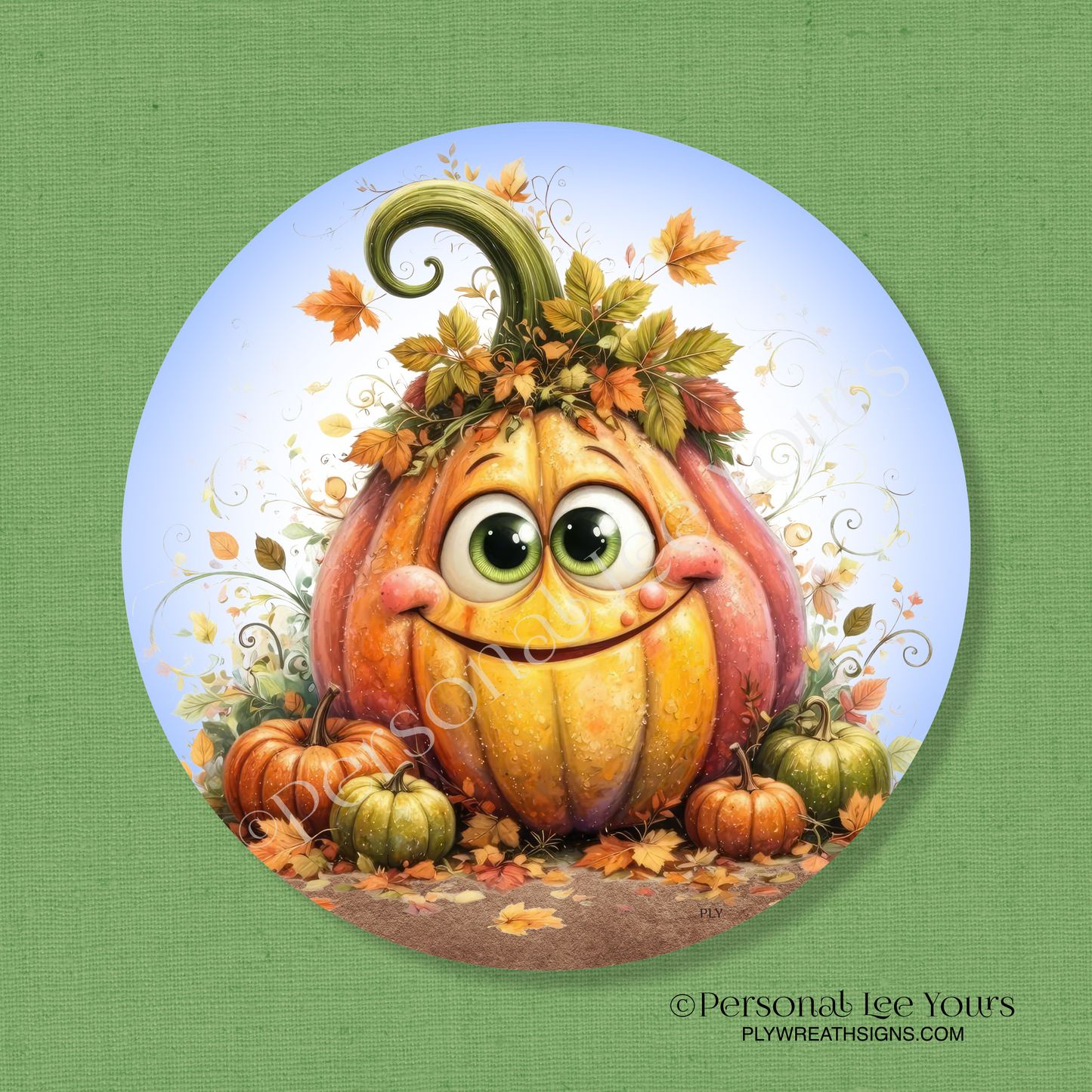 Wreath Sign *  Whimsical Fall Pumpkin * Round * Lightweight Metal