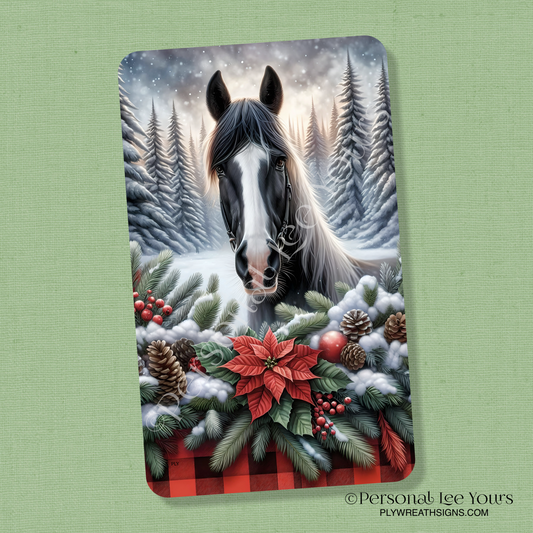Wreath Sign * Winter Beauty, Horse * Vertical * 3 Sizes * Lightweight Metal