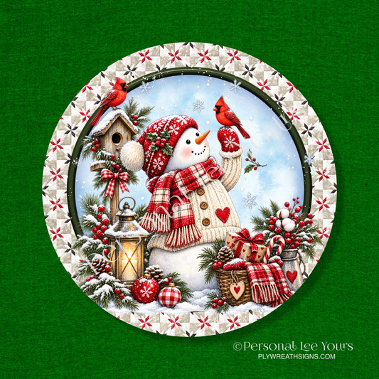 Wreath Sign * Winter Joy Snowman * Round * Lightweight Metal