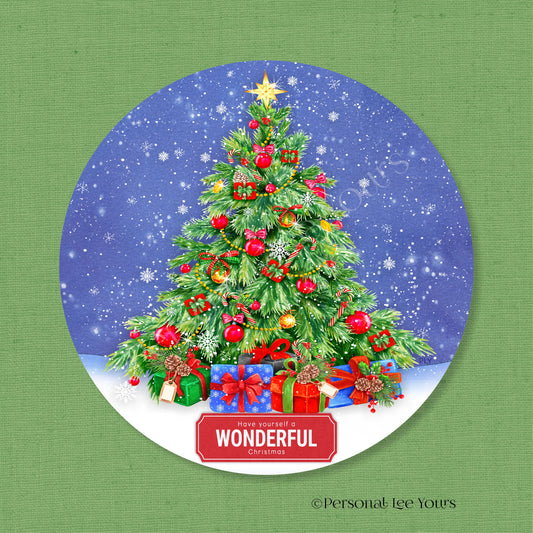Holiday Wreath Sign * Wonderful Christmas * Round * Lightweight Metal