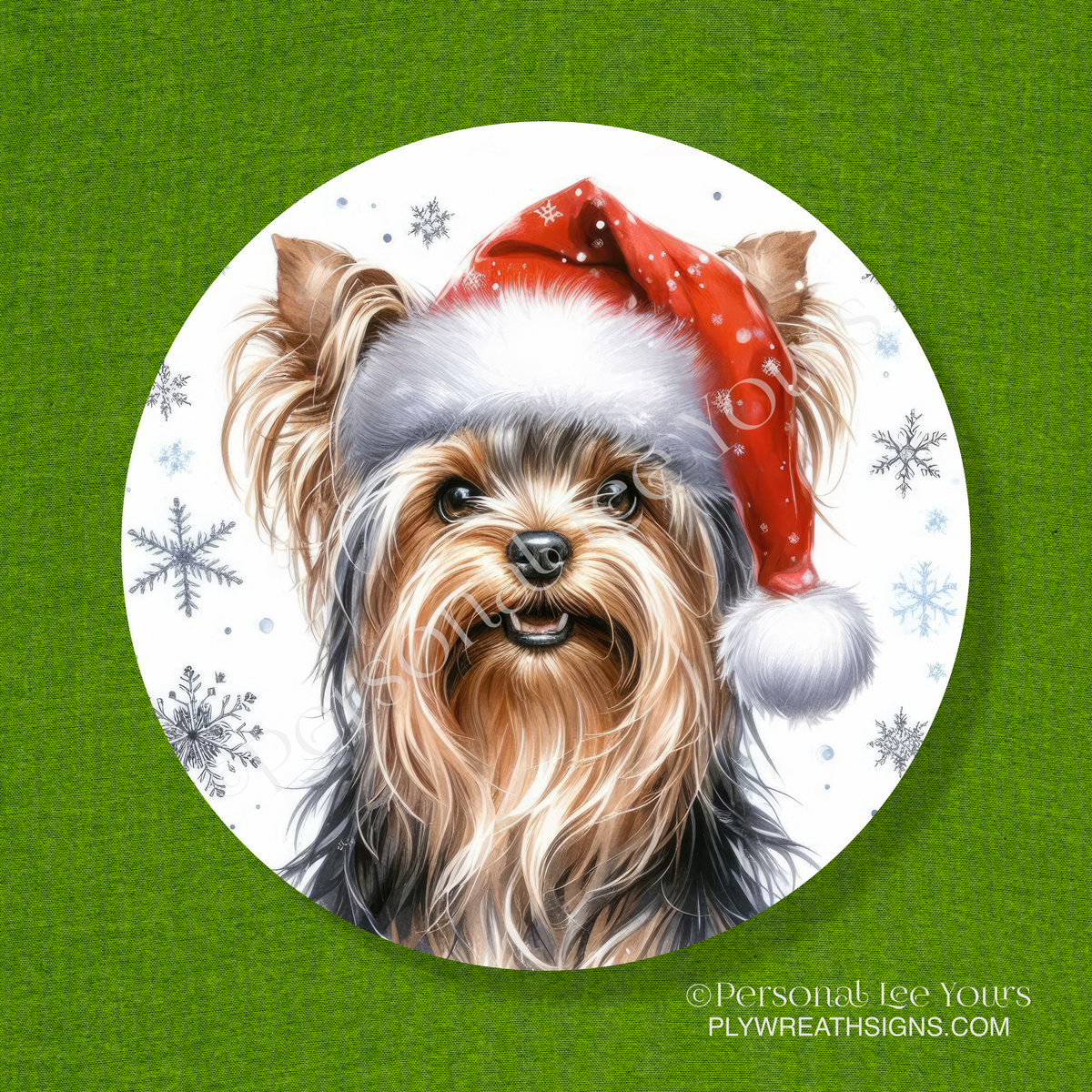 Holiday Wreath Sign * Yorkshire Terrier Christmas * Round * Lightweight Metal