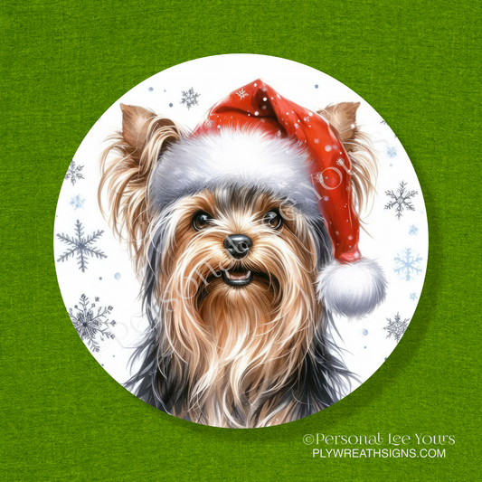 Holiday Wreath Sign * Yorkshire Terrier Christmas * Round * Lightweight Metal