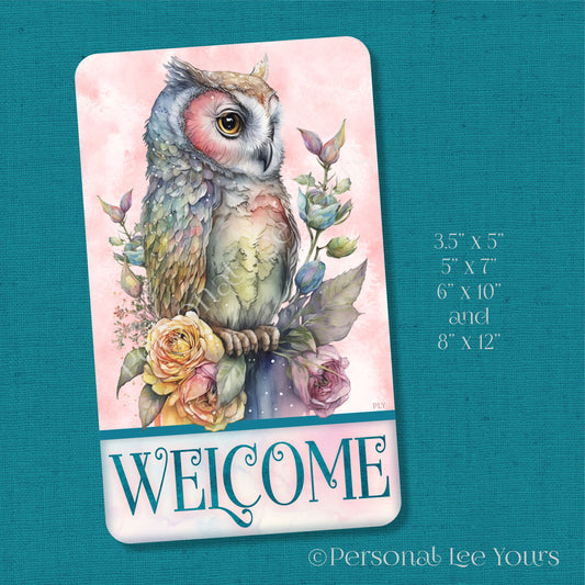 Wreath Sign * Beautiful Owl Welcome * 4 Sizes * Vertical * Lightweight Metal