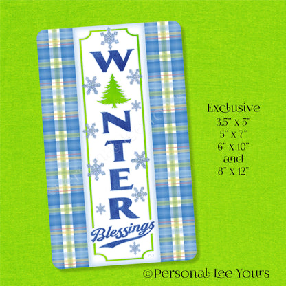 Winter Wreath Sign * Blue And Green Winter Blessings * Vertical * 4 Sizes * Lightweight Metal
