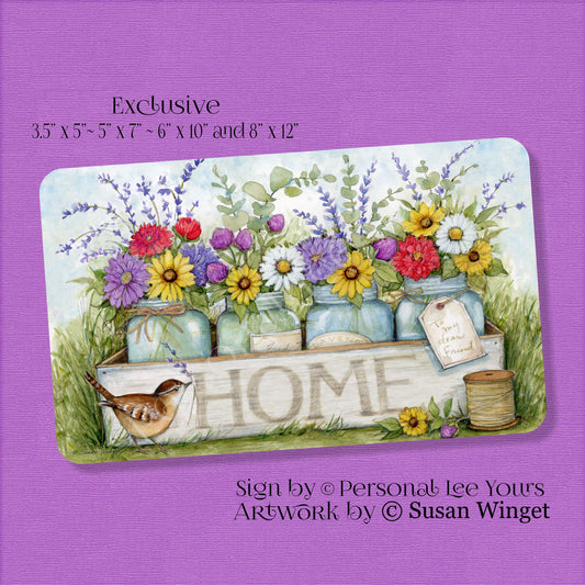Susan Winget Exclusive Sign * Box Of Flower Jars * Horizontal * 4 Sizes * Lightweight Metal