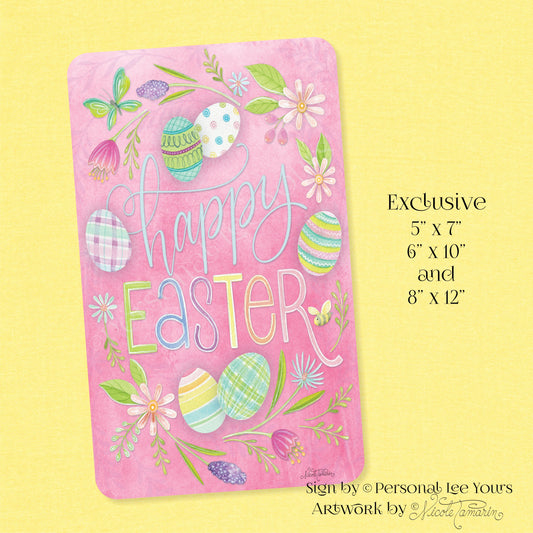 Nicole Tamarin Exclusive Sign * Bunny Trail * Happy Easter * Vertical * 3 Sizes * Lightweight Metal