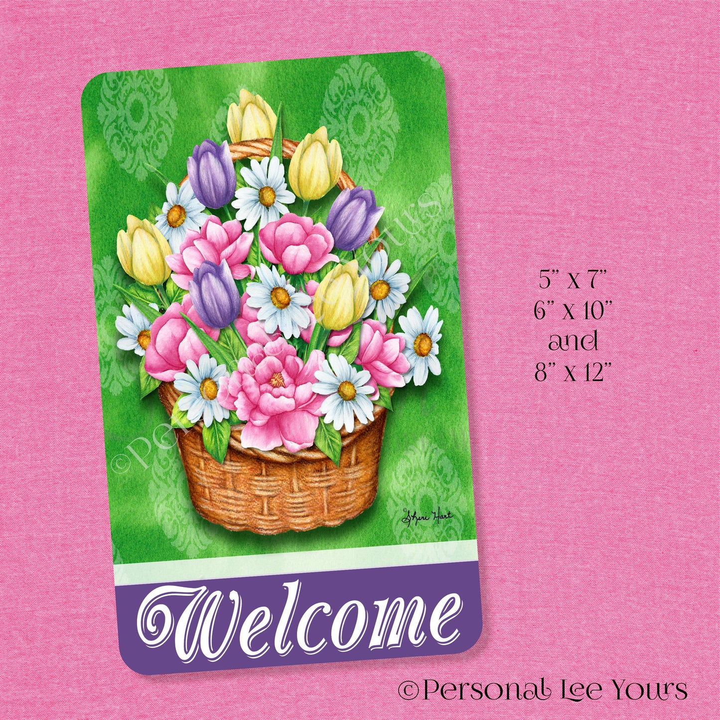 Wreath Sign * Flower Basket Welcome * 3 Sizes * Lightweight Metal