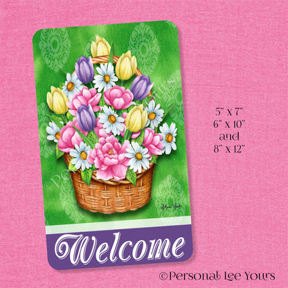Wreath Sign * Flower Basket Welcome * 3 Sizes * Lightweight Metal
