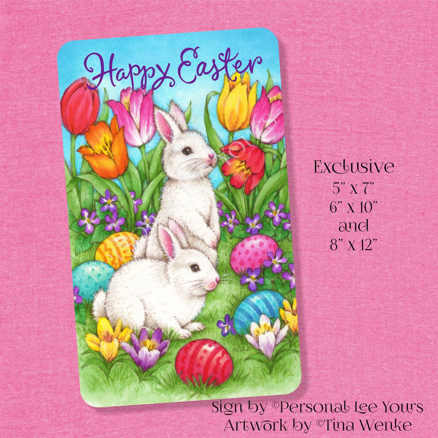 Tina Wenke Exclusive Sign * Happy Easter * Bunnies In The Garden * Vertical * 3 Sizes * Lightweight Metal