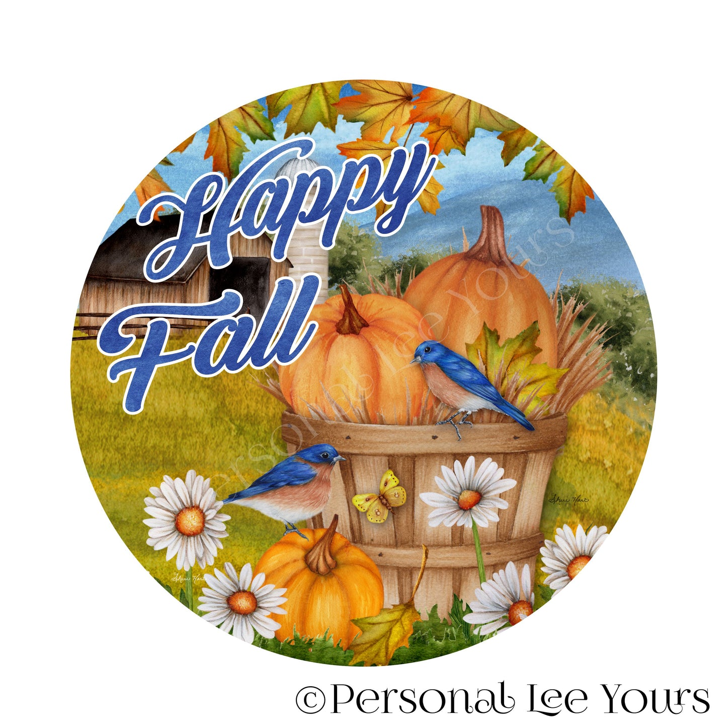 Wreath Sign * Happy Fall * Round * Lightweight Metal