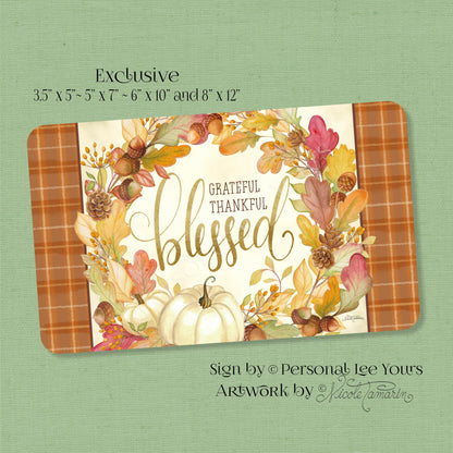 Nicole Tamarin Exclusive Sign * Ivory Autumn Grateful Thankful Blessed * Horizontal * 4 Sizes * Lightweight Metal