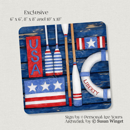 Susan Winget Exclusive Sign * Patriotic Flags And Oars * 3 Sizes * Lightweight Metal