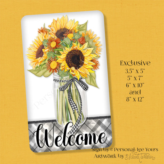 Nicole Tamarin Exclusive Sign * Plaid Fall, Sunflower Welcome * Vertical * 4 Sizes * Lightweight Metal