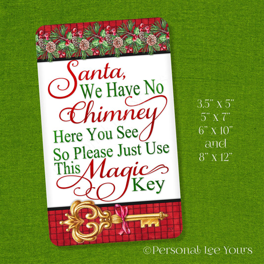 Holiday Wreath Sign * Santa's Magic Key * Vertical * 4 Sizes * Lightweight Metal