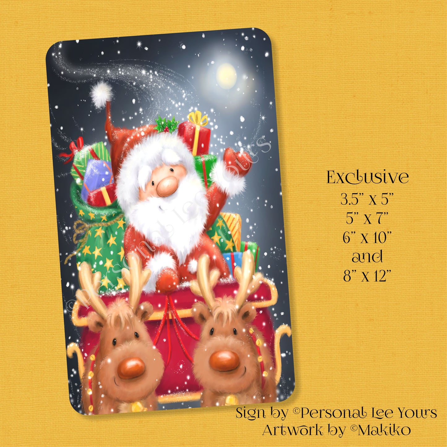 Makiko Exclusive Sign * Santa and Sleigh * 4 Sizes * Lightweight Metal