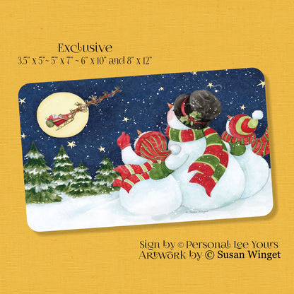 Susan Winget Exclusive Sign * Snowman Watching Sleigh ~ Christmas * Horizontal * 4 Sizes * Lightweight Metal
