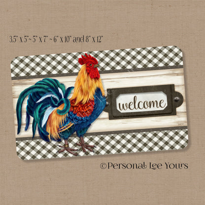Wreath Sign * Welcome Farmhouse Rooster * 4 Sizes * Horizontal * Lightweight Metal