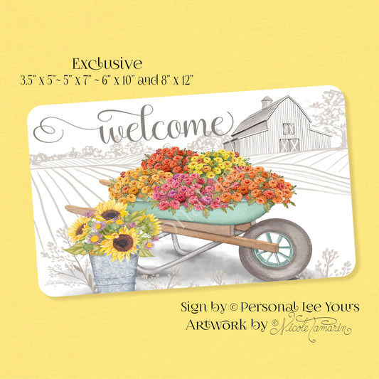 Nicole Tamarin Exclusive Sign * Flowering Welcome * Farmhouse * Horizontal * 4 Sizes * Lightweight Metal