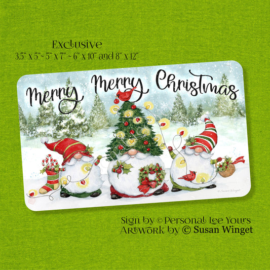 Susan Winget Exclusive Sign * Merry Christmas Gnomes * Tree * Horizontal * 4 Sizes * Lightweight Metal