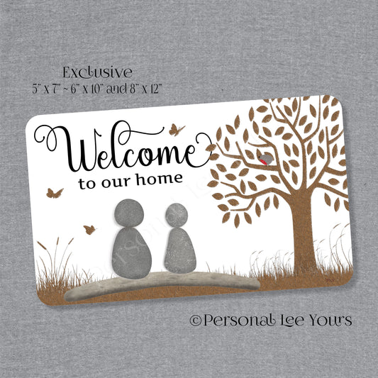 Welcome To Our Home Wreath Sign * Pebble Family of 2 * Horizontal * 3 Sizes * Lightweight Metal