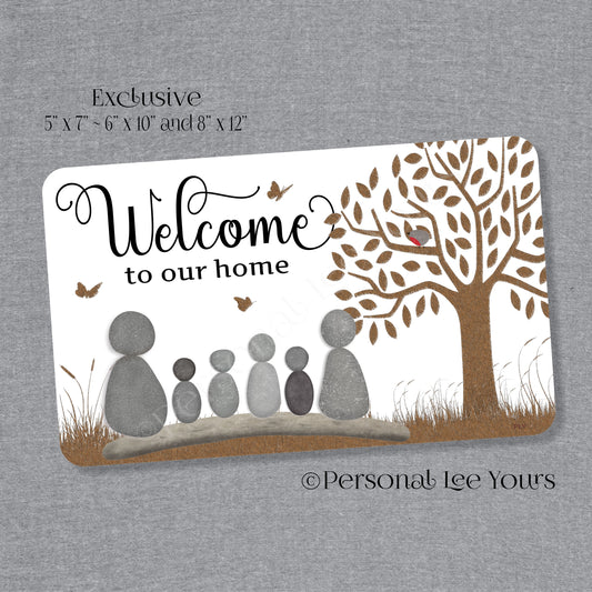 Welcome To Our Home Wreath Sign * Pebble Family of 6 * Horizontal * 3 Sizes * Lightweight Metal