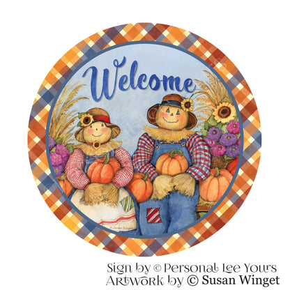 Susan Winget Exclusive Sign * Ma and Pa Scarecrow * Round * Lightweight Metal