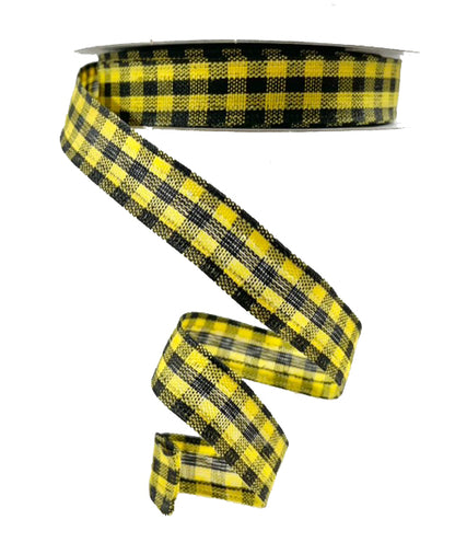 Wired Ribbon * Woven Gingham * Yellow and Black Canvas * 5/8" x 10 Yards * RGE120557
