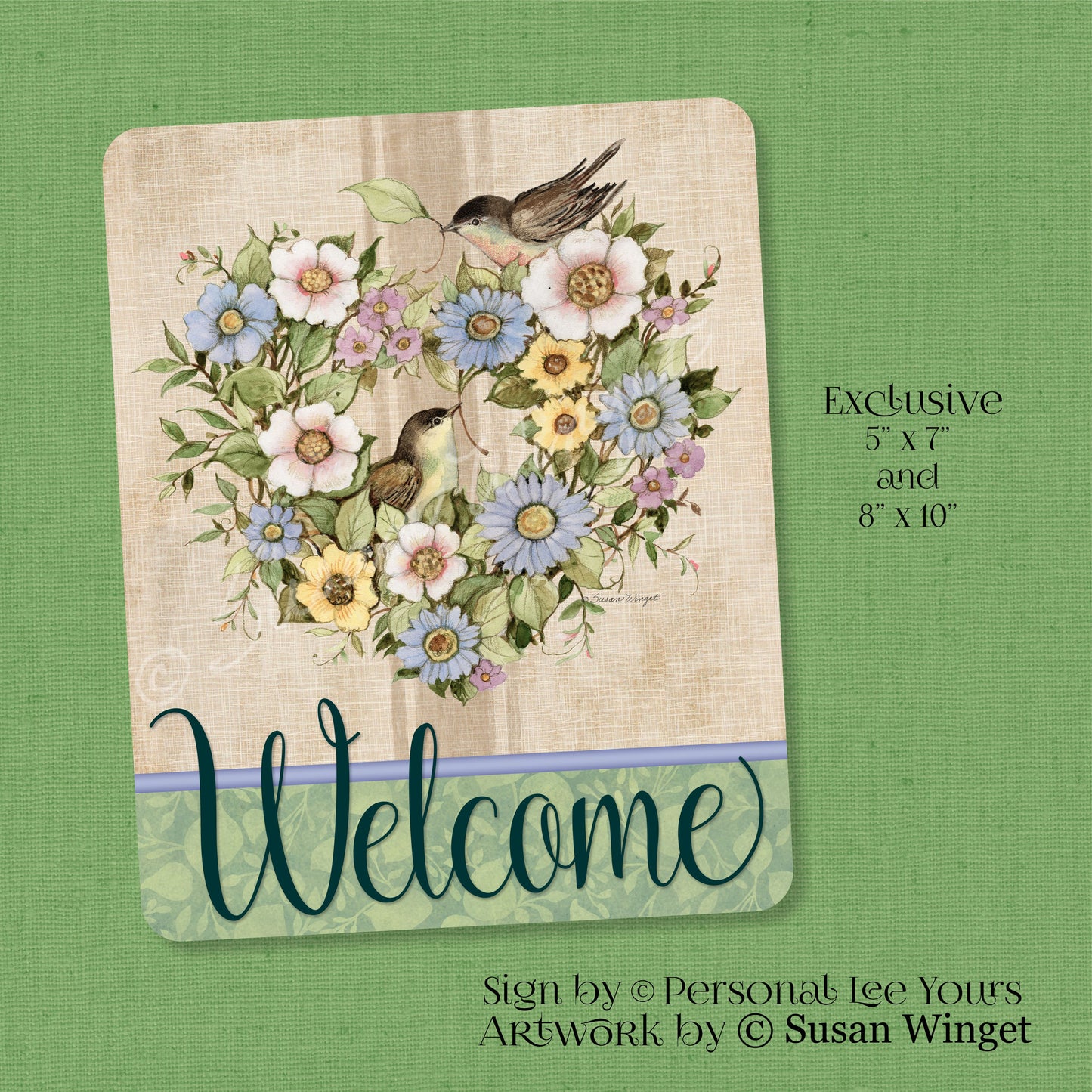 Susan Winget Exclusive Sign * Spring Linen Welcome * Vertical * 2 Sizes * Lightweight Metal