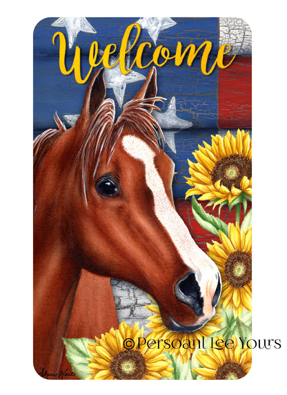 American Wreath Sign * A Beautiful Welcome * Horse * 3 Sizes * Lightweight Metal