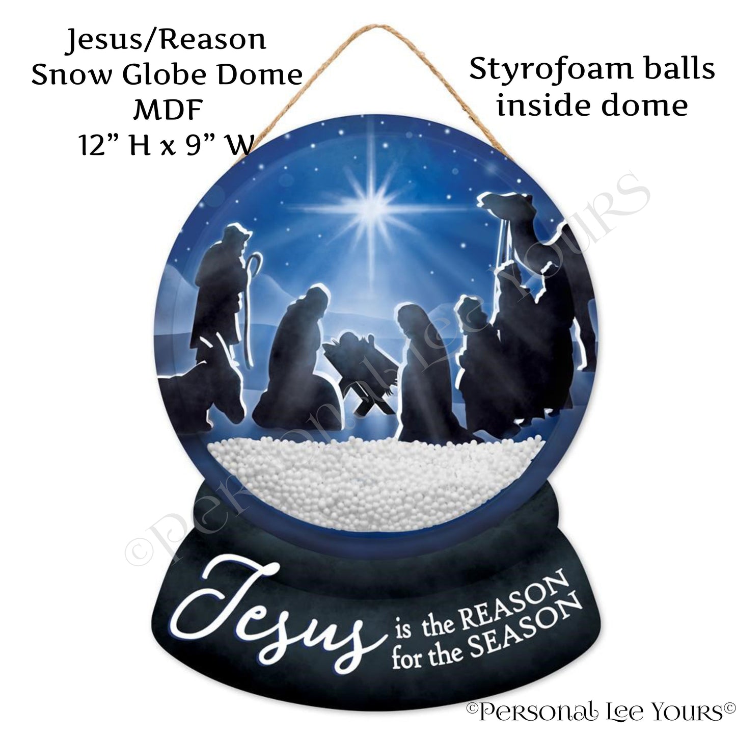 Wreath Accent * Jesus Is The Reason Snow Globe Dome * 9" W  x  12" H * Lightweight MDF * AP07245