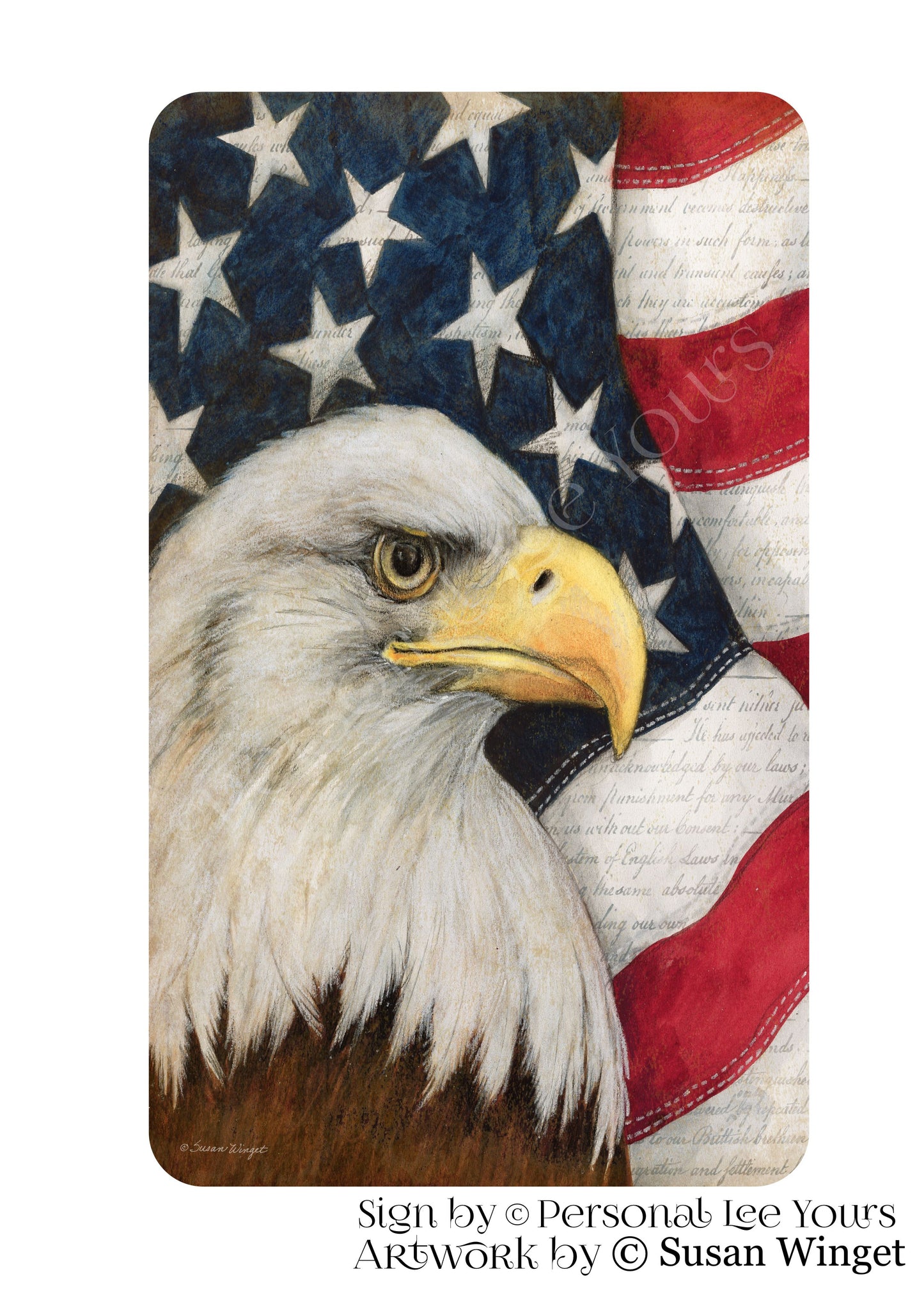 Susan Winget Exclusive Sign * American Eagle Flag * Vertical * 4 Sizes * Lightweight Metal