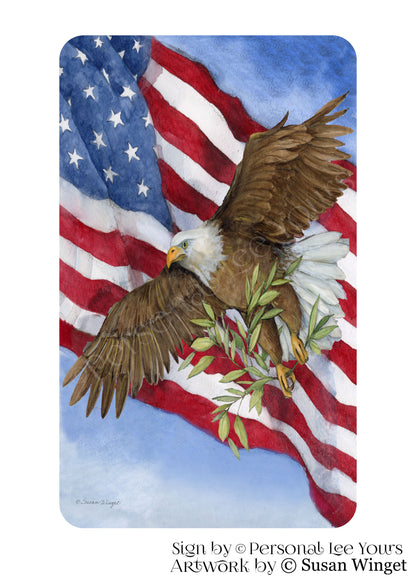 Susan Winget Exclusive Sign * America Eagle with Flag * Vertical * 4 Sizes * Lightweight Metal