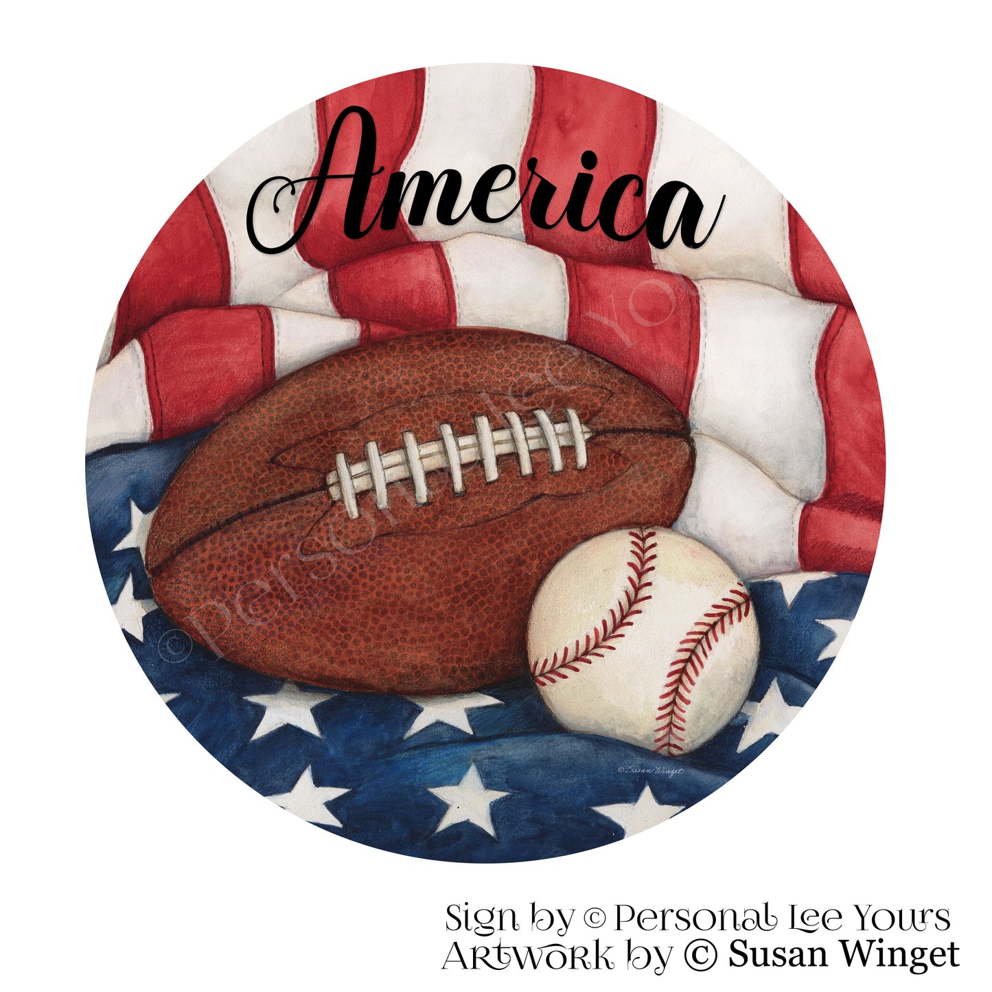 Susan Winget Exclusive Sign * American Football & Baseball * Round * Lightweight Metal