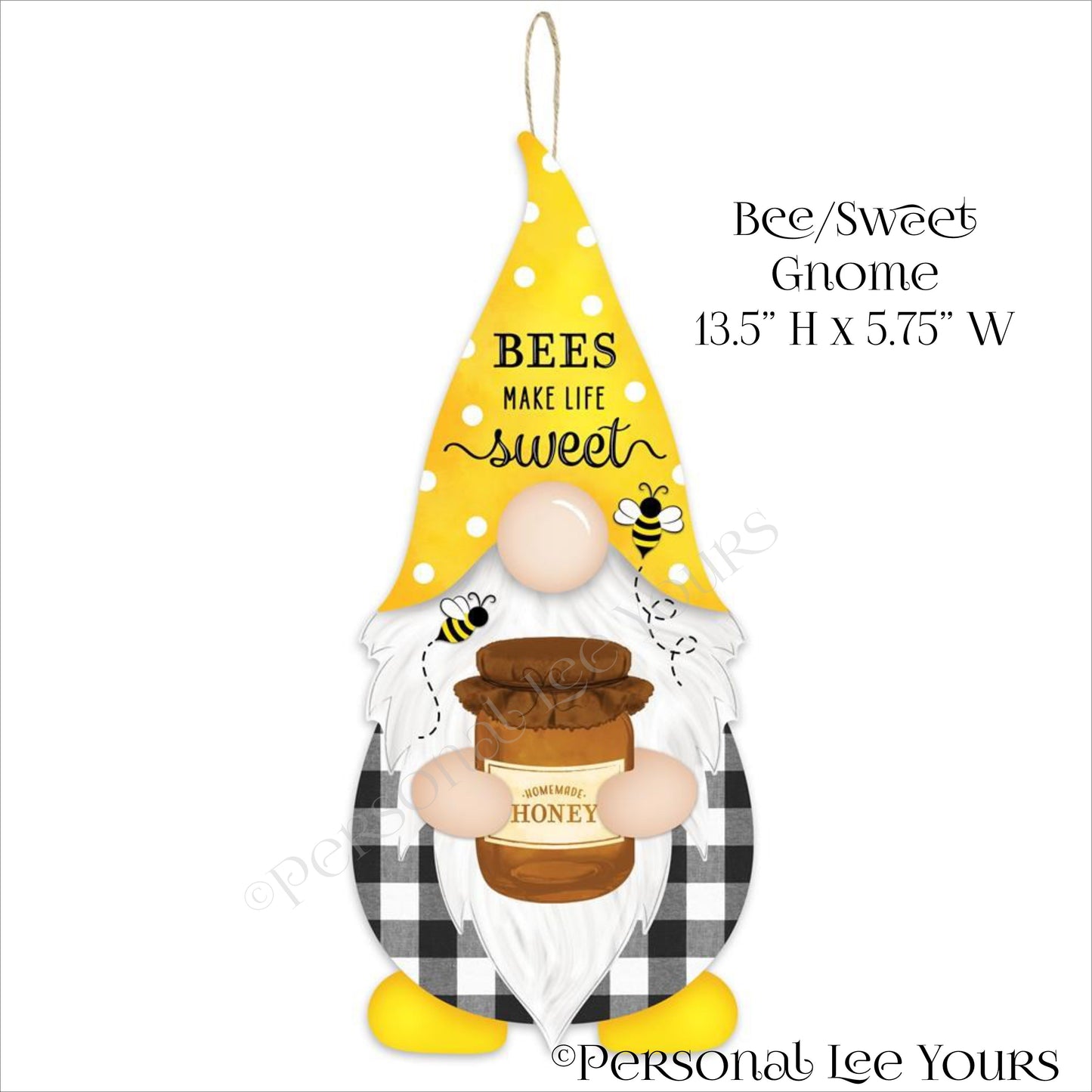 Wreath Accent * Bees Make Life Sweet Gnome * 13.25" H  x  5.75" W * Lightweight * MDF and Paper * AP7131